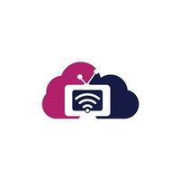 vetor de logotipo de conceito de forma de nuvem de tv e wifi. símbolo ou ícone de televisão e sinal. logotipo exclusivo de mídia e rádio