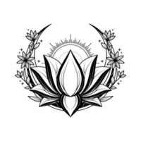 design de logotipo de lótus floral monocromático para tatuagem corporativa ou empresa vetor