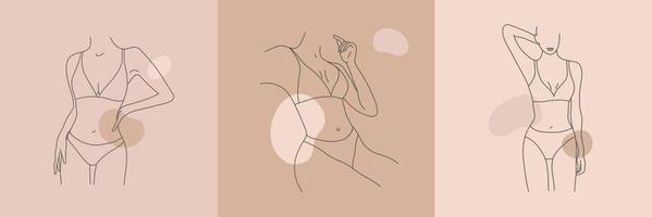 conjunto de vetores de ilustração de arte de linha de corpo de mulher. figuras femininas minimalistas, pôsteres de lingerie, cartões, postagens nas redes sociais. arte de linha sensual nua abstrata. silhuetas de corpo feminino, cores nude. corpo positivo