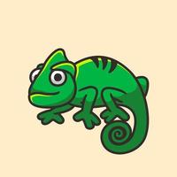design de logotipo de personagem de desenho animado camaleão fofo, estilo de design plano vetor