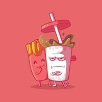 ilustração vetorial de personagens de fast food de refrigerante e batatas fritas. comida, conceito de design engraçado e emocional. vetor