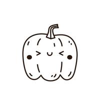 abóbora bonita e engraçada isolada no fundo branco. ilustração vetorial desenhada à mão em estilo doodle. personagem kawaii. perfeito para cartões, decorações, logotipo e designs de halloween. vetor