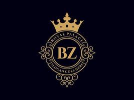 letra bz antigo logotipo vitoriano de luxo real com moldura ornamental. vetor