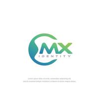 vetor de modelo de logotipo de linha circular de letra inicial mx com mistura de cores gradientes