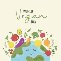 banner de dia vegetariano com terra e frutas e legumes ao seu redor. vetor