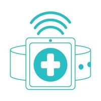 médico on-line, consultor de relógio inteligente conectado proteção médica covid 19, ícone de estilo de linha vetor