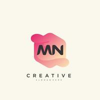 elementos de modelo de design de ícone de logotipo de letra inicial mn com arte colorida de onda vetor