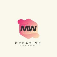 elementos de modelo de design de ícone de logotipo de letra inicial mw com arte colorida de onda vetor