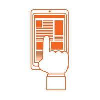 ícone de estilo de cor de linha de educação em casa smartphone com tela sensível ao toque de mão vetor