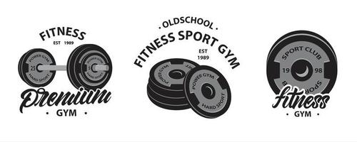 conjunto de logotipos de musculação e fitness com barra de levantamento de peso vetor