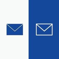 linha de areia de correio de massagem sms e ícone sólido de glifo linha de banner azul e banner azul de ícone sólido de glifo vetor