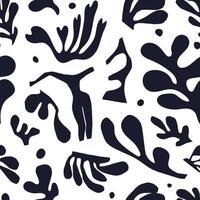 abstrato sem costura padrão com formas cortadas. padrão preto no branco inspirado em matisse em um fundo branco. ilustração vetorial de tendência com algas fictícias. vetor