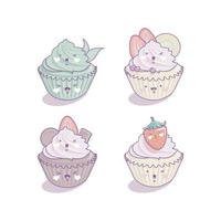 personagem de cupcake estilo bonito dos desenhos animados kawaii vetor