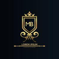 mb letra inicial com royal template.elegant com vetor de logotipo da coroa, ilustração em vetor logotipo de letras criativas.