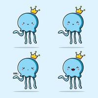 ilustração vetorial de emoji de água-viva azul fofo vetor