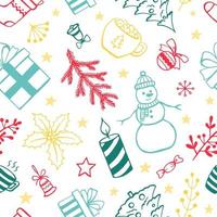 padrão sem emenda de natal, elementos de doodle estilo mão desenhada. ilustração vetorial. vetor