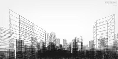 design retrospectivo de wire frame city vetor