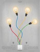interruptor de luz com fios coloridos conectados a lâmpadas vetor