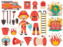 conjunto de vários elementos de bombeiro vetor