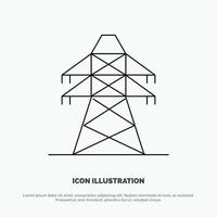vetor de ícone de linha de torre de transmissão de transmissão de energia elétrica