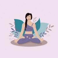 menina, ioga da mulher. meditação. vetor