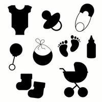 conjunto de elementos de silhueta para chás de bebê. ilustração vetorial vetor