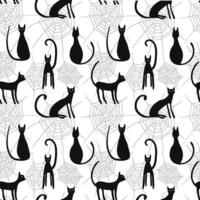 vetor padrão sem emenda de gatos pretos de halloween. design para decoração de halloween, têxtil, papel de embrulho, papéis de parede, adesivo, cartões. doodle padrão de gato preto sobre fundo branco.