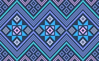 padrão étnico de pixel, estilo geométrico vetorial bonito, fundo de conceito jacquard padrão rosa e azul vetor