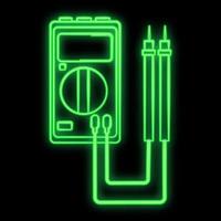 sinal de néon digital industrial verde luminoso brilhante para oficina de centro de serviço de loja linda brilhante com testador elétrico em um fundo preto. ilustração vetorial vetor