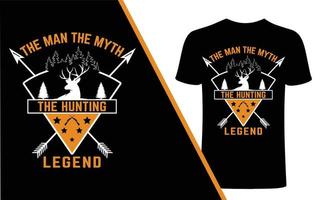 o mito o homem a lenda da caça design de camiseta. vetor