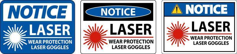 observe o sinal de óculos de proteção a laser de uso a laser em fundo branco vetor