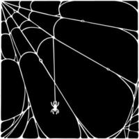 teia de aranha com aranha doodle contorno ilustração vetorial branco sobre fundo preto. desenho de dia das bruxas vetor