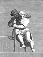 homem sentado com uma vara e uma criança, adamo scultori, depois de michelangelo, 1585, ilustração vintage. vetor