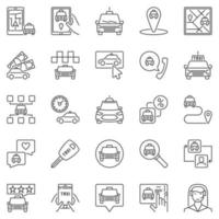 conjunto de ícones de contorno de táxi - símbolos lineares de conceito de serviço de táxi vetorial vetor