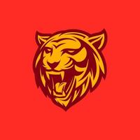 rugindo ícone do logotipo da cabeça de tigre com tema de cor forte. modelo de logotipo de mascote de equipe esportiva. vetor