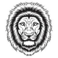 estilo de tatuagem de ilustração de cabeça de leão em preto e branco vetor
