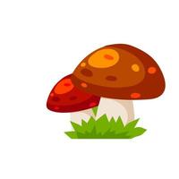 cogumelo com uma tampa vermelha. produto natural natural. elemento de vegetação da floresta com grama verde. ilustração plana de desenho animado vetor