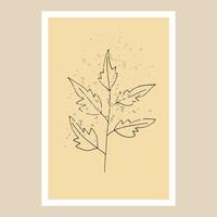 cartaz abstrato com folhas. monocromático, minimalista, moderno, retrô. decoração de parede, arte imprime doodle desenhado à mão vetor