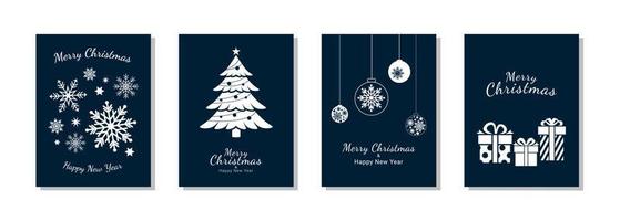 feliz natal e ano novo conjunto de cartões. saudação design de elemento de texto sobre fundo azul. ilustração vetorial vetor