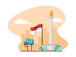 ilustração de design plano de monas com bandeira indonésia - ilustração vetorial de design plano vetor
