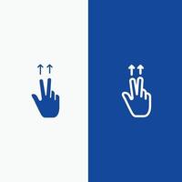 gesto dos dedos linha ups e ícone sólido de glifo banner azul linha e ícone sólido de glifo banner azul vetor