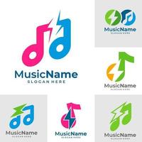 conjunto de ilustração de ícone de vetor de logotipo de trovão de música. modelo de design de logotipo de música trovão