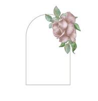 lindo arco de casamento com flores em aquarela, rosas e folhas. ilustração vetorial de férias em estilo vintage. desenho floral. vetor