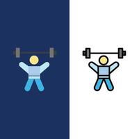 atleta atletismo avatar fitness ícones do ginásio plano e linha cheia conjunto de ícones vector fundo azul