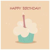 cartão de aniversário com um cupcake vetor