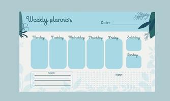 modelo semanal de planejador em azul vetor