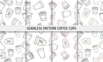 xícaras de café de papel padrão sem costura em estilo de linha vetor