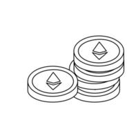 símbolo de punhado de moedas isoladas de ouro ethereum em estilo de linha. ilustração vetorial vetor