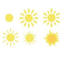 um conjunto de ícones de sol amarelo. vetor
