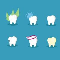 um conjunto de dentes. dentes. dentes. infográficos de dentes. dente saudável, doente, danificado. dente limpo. pasta de dentes. vetor